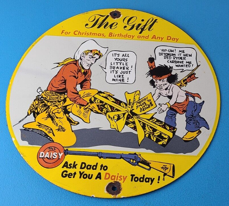 Vintage Daisy Toy Rifles Sign - Porcelain Childrens Toy Gas Pump Plate Sign