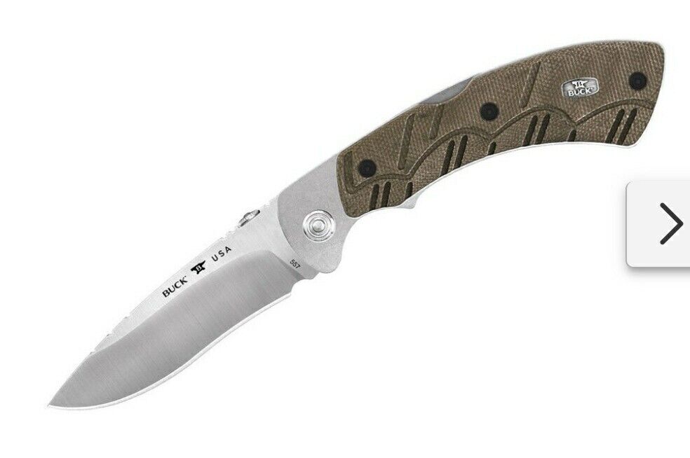 Buck 557 Open Season Folding Knife Green Micarta Handle and S35VN Blade Steel 