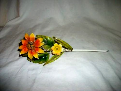 ITALIAN TOLE CANDLE SNUFFER FLORAL FLOWERS MID CENTURY ORIGINAL CHIPPY 1960s