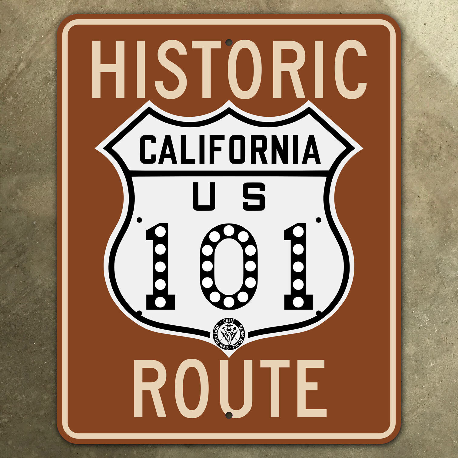 California historic route US 101 highway road sign CDOH Caltrans 9x12