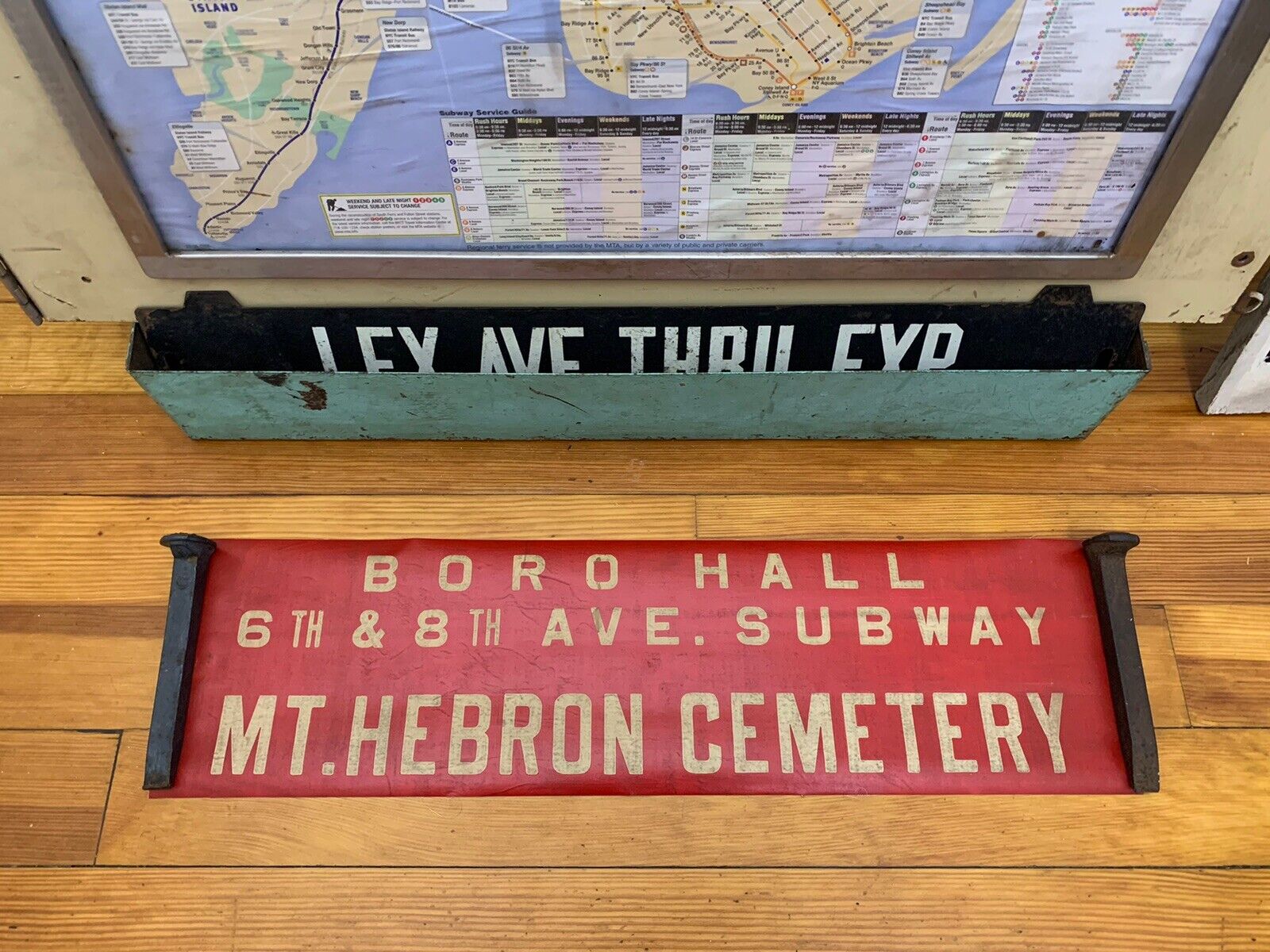 QUEENS 1952 NY NYC BUS ROLL SIGN BORO HALL 8 AVE SUBWAY SIGN MT HEBRON CEMETERY