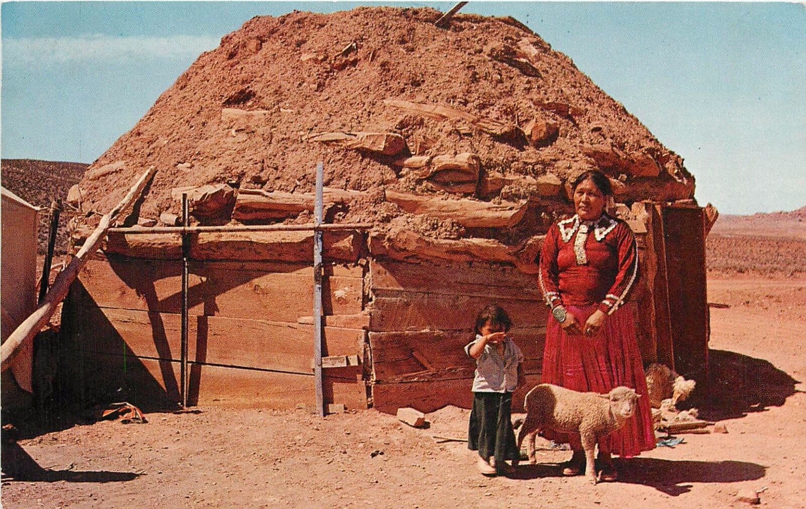 Navajo Indian Woman and Child Hogan Arizona AZ New Mexico Utah NM UT Postcard