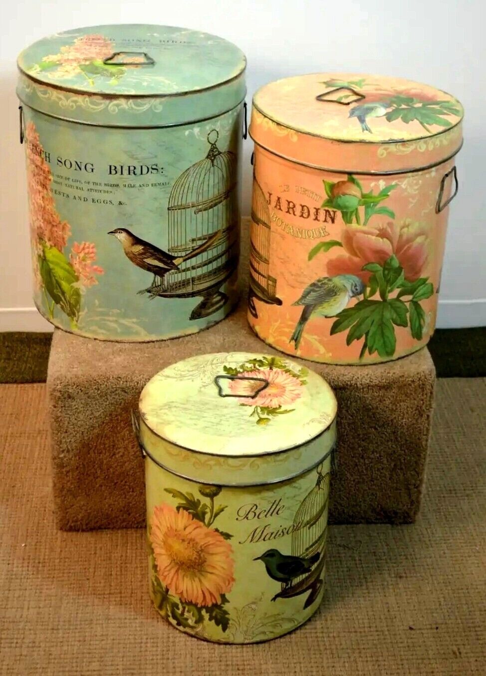 NEW Shabby Chic Cottage French Country Songbird Canister Storage Containers  Set