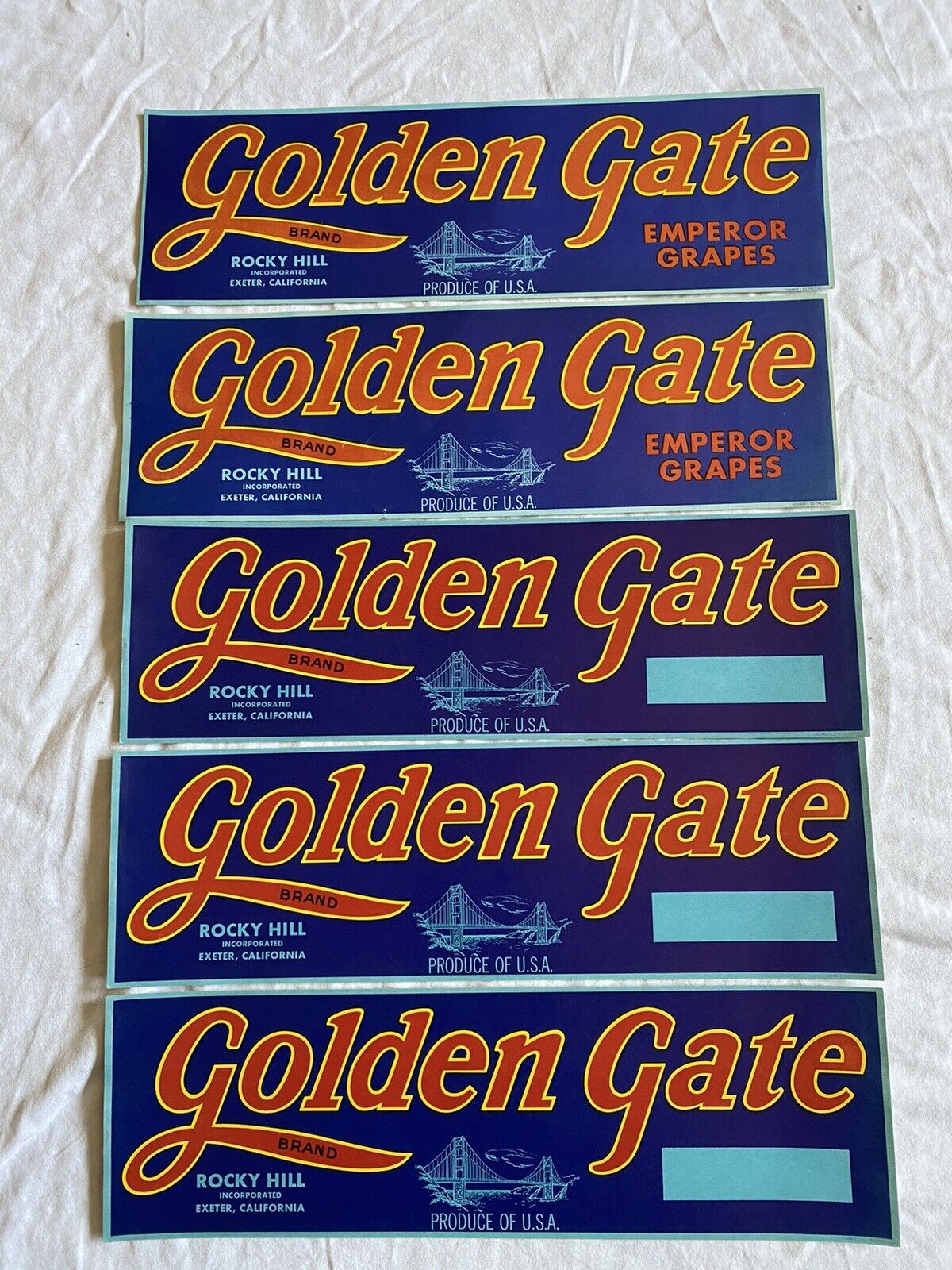 Lot of 5 NOS Vintage Golden Gate Produce Crate Labels (Emperor Grapes) Exeter,CA