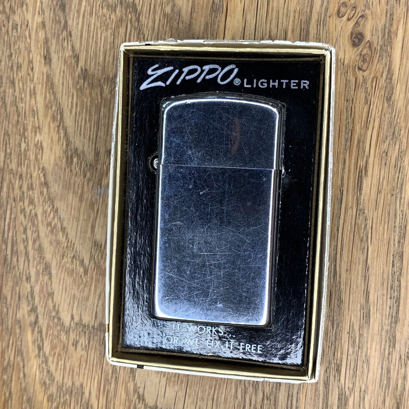Vintage Zippo 1960s Slim Lighter W/ Original Box Chrome Plain See Pictures