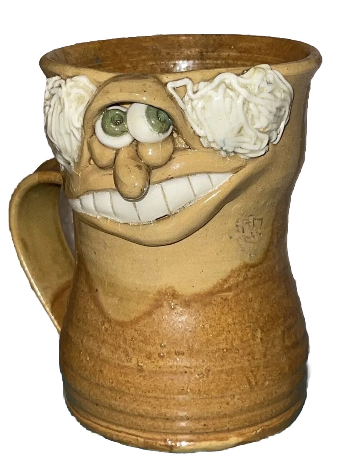 Vintage Face Pottery Coffee Mug Handmade Brown Fun