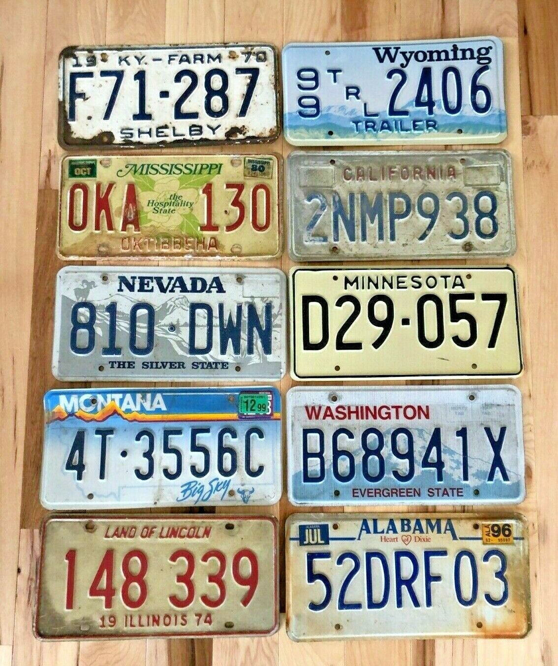 10 Rustic/Worn License Plates from 10 Different States