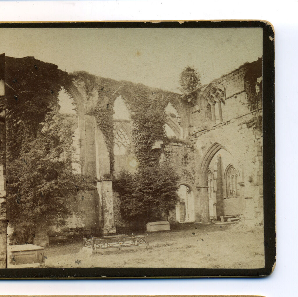 c1870 Stereoview North Transept, Bolton Abbey Ruins or Bolton Priory, England