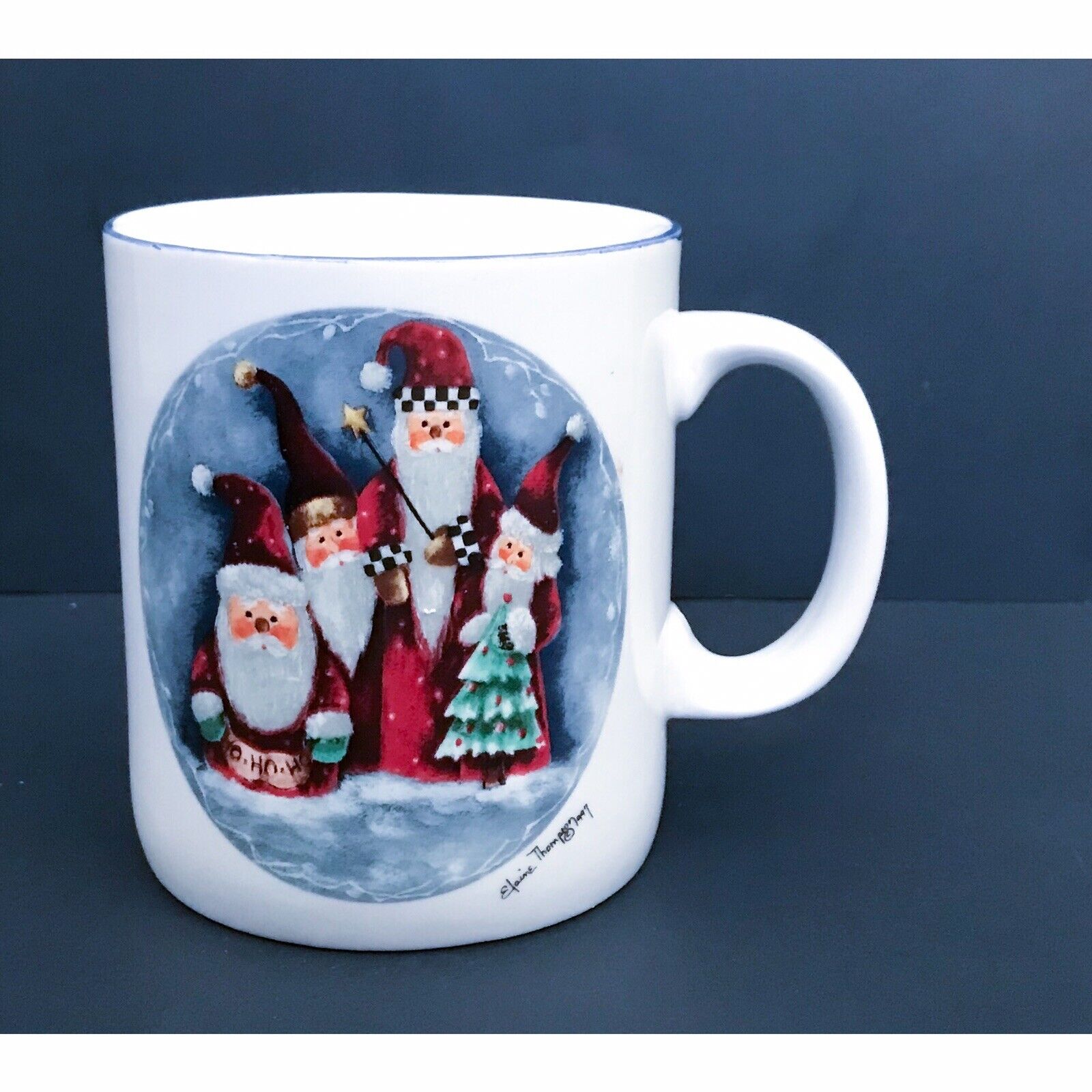 Vintage Hand Painted Kitsch Folk Art Old World Santa Claus Christmas Coffee Mug