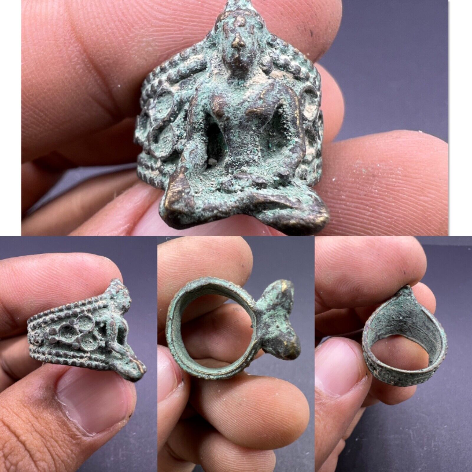 A Very Fine Old Unique Ghandhra Era Bronze Ring With Buddha Statue
