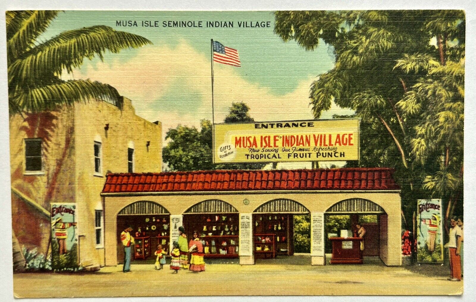 MUSA ISLE SEMINOLE INDIAN VILLAGE Vintage Postcard. Miami Florida