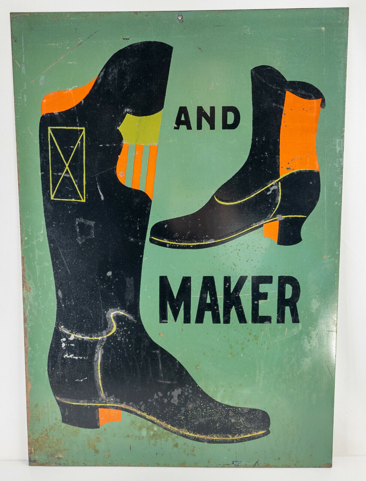 Antique Double Sided Shoemaker Bootmaker Enamel Metal Advertising Shop Sign