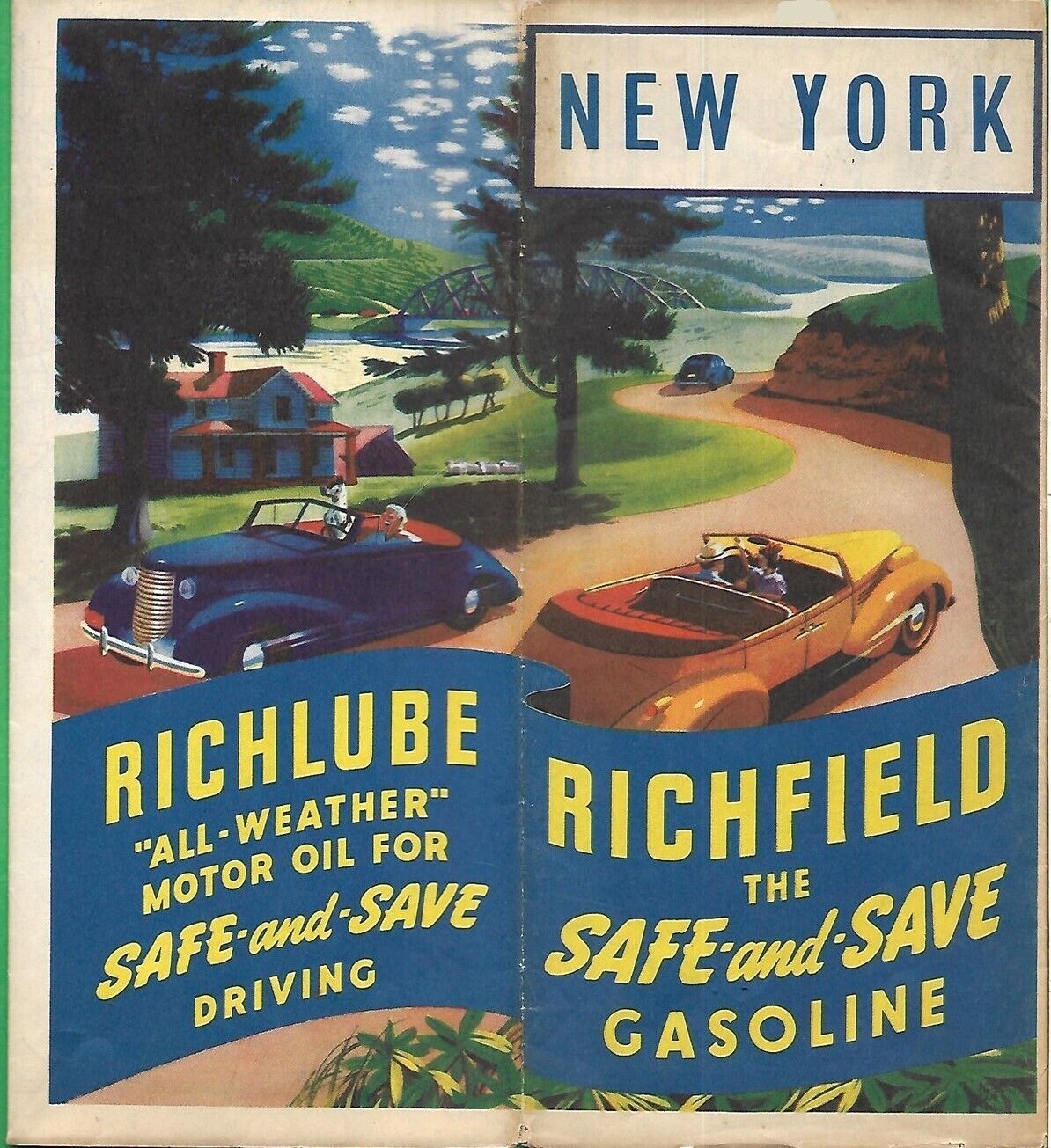 1938 RICHFIELD WHEELER OIL Road Map NEW YORK World's Fair Airports Rand McNally
