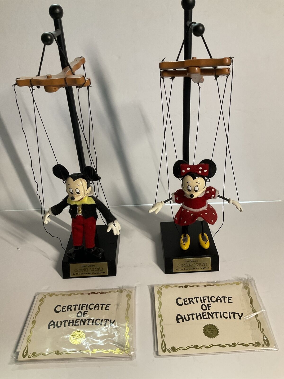 Disney Bob Baker Marionette Puppets Mickey and Minnie Mouse with Stand - Rare