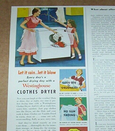1951 print ad - Westinghouse dryer cute little Girl mother family laundry Advert