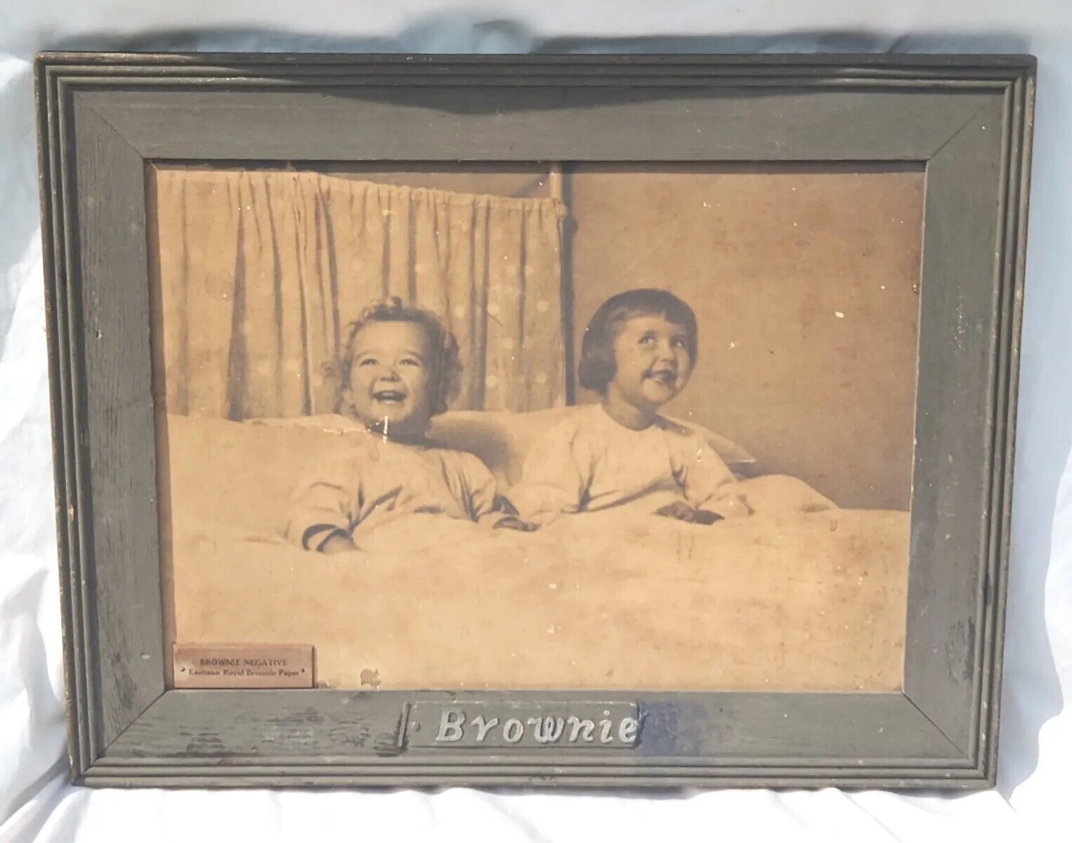 Rare Antique Kodak Store Display Framed Print Advertisement Sibling Toddlers