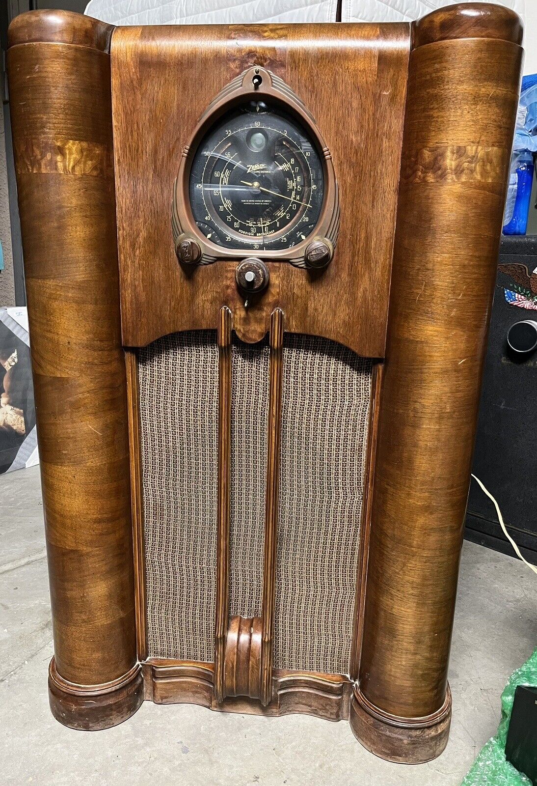 1938 Zenith 9s262 Art Deco Console Radio Tube Robot Dial