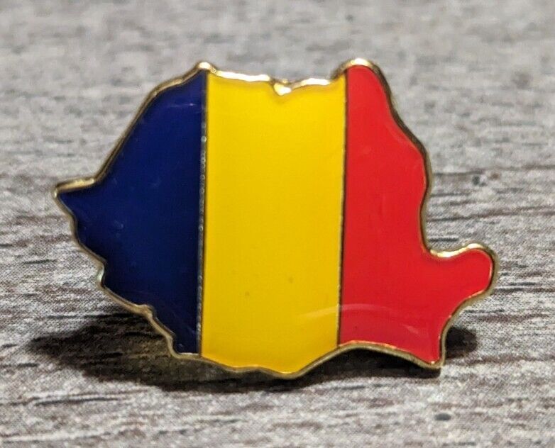 Romania-Shaped Blue, Yellow, And Red Country Flag  Travel/Souvenir Lapel Pin