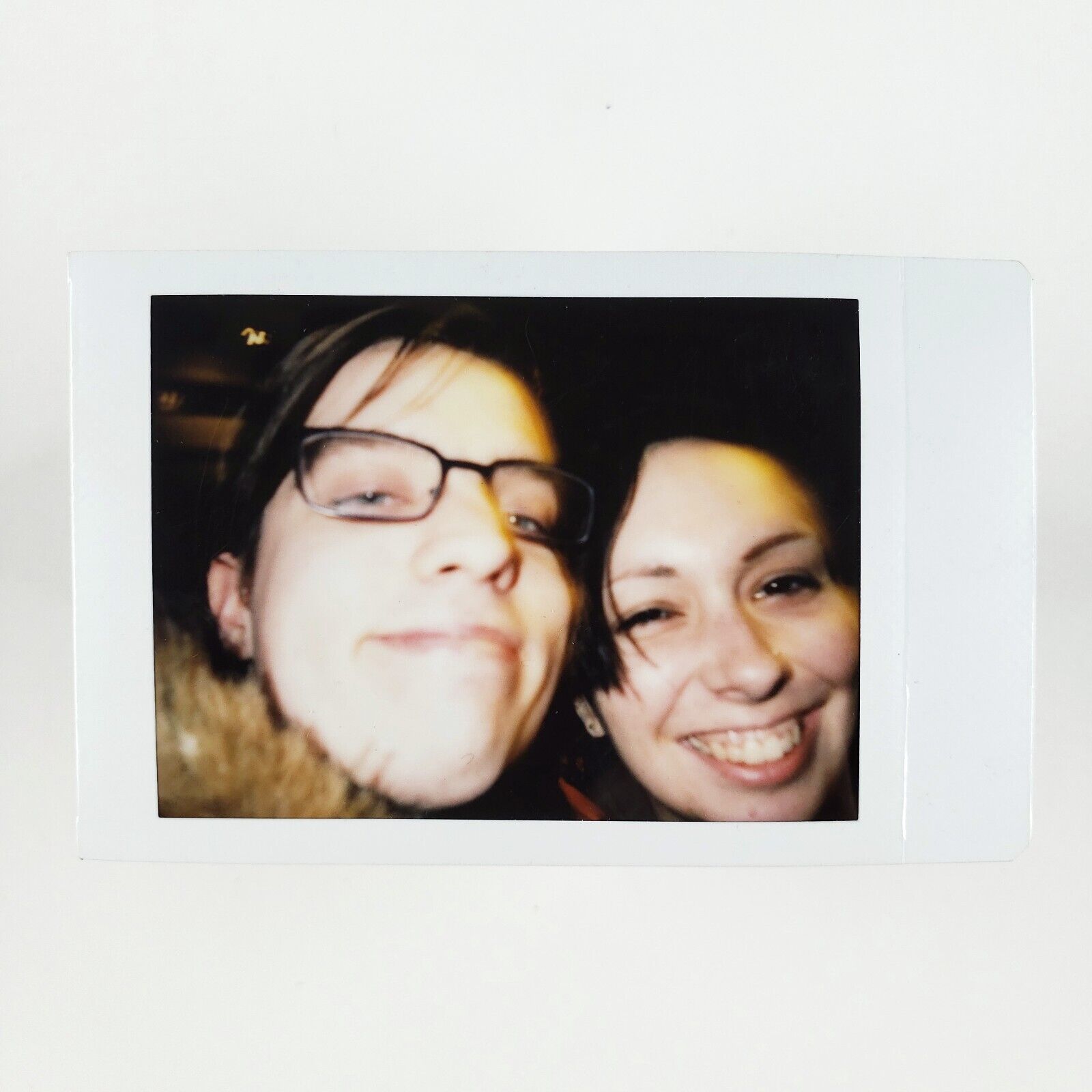 Close-Up Instax Selfie Photo 1990s Happy Couple Smiling Color Snapshot H814