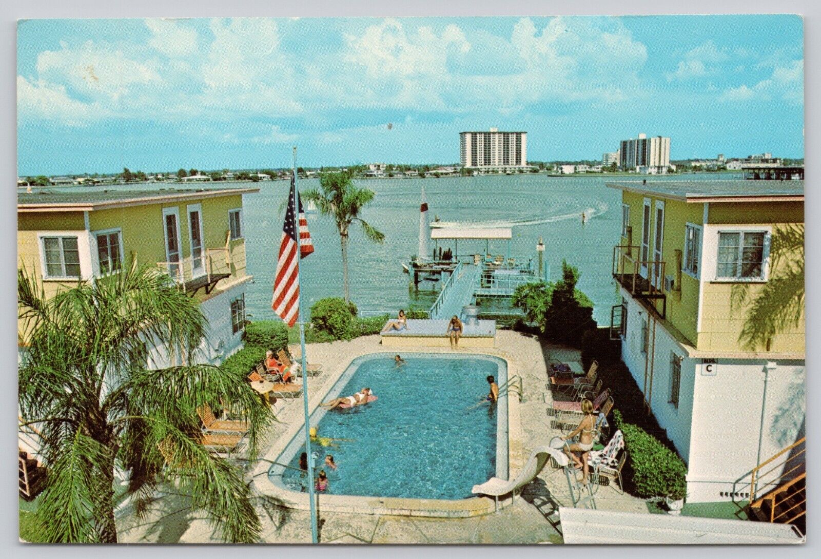 Postcard Clearwater Beach Florida Coral Resort Motel and Swimming Pool Area