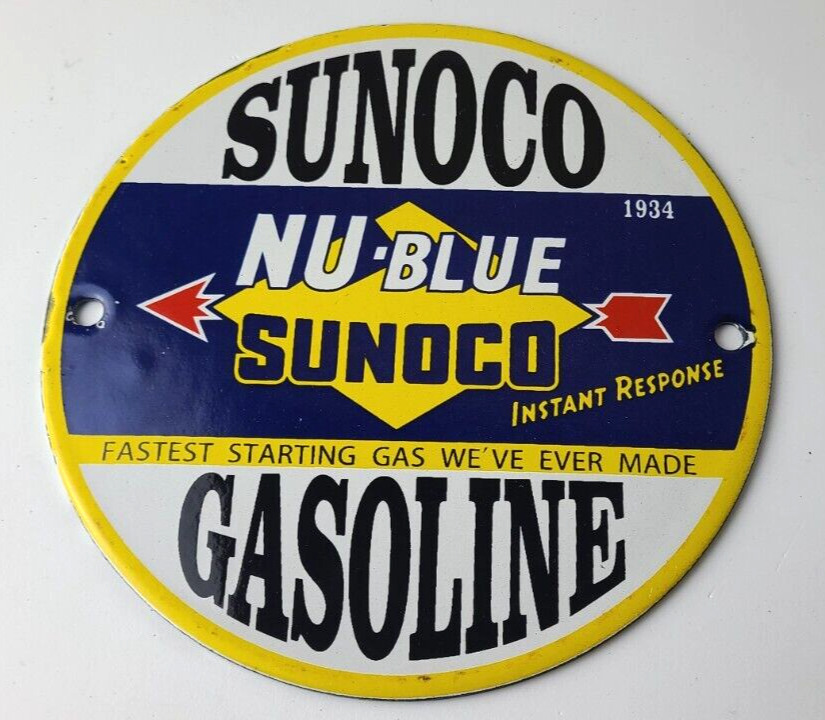 Vintage Sunoco Gasoline Sign - Gas Service Station Pump Plate Porcelain Sign