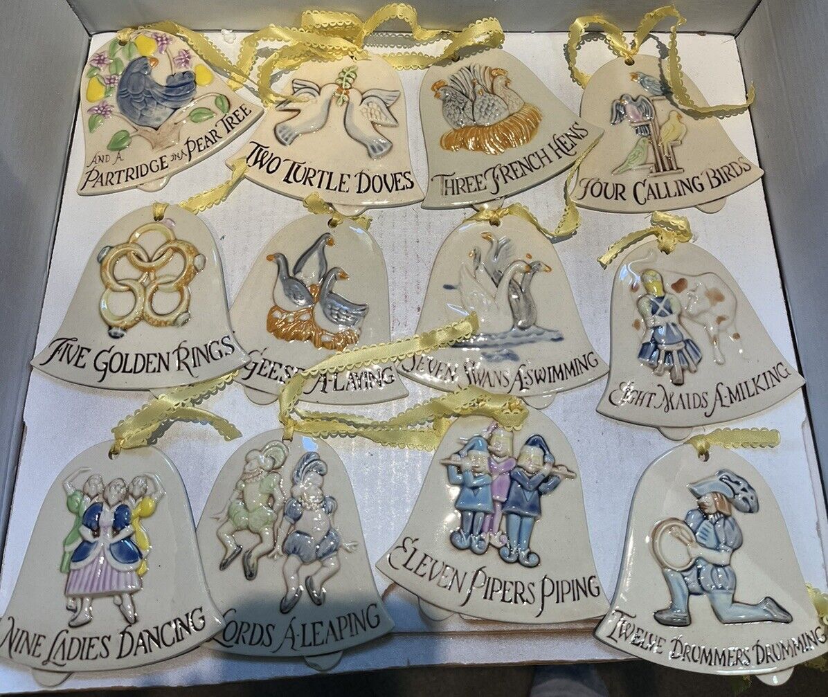 Vintage 12 Days Of Christmas Bell Shaped Ornaments - Complete Set