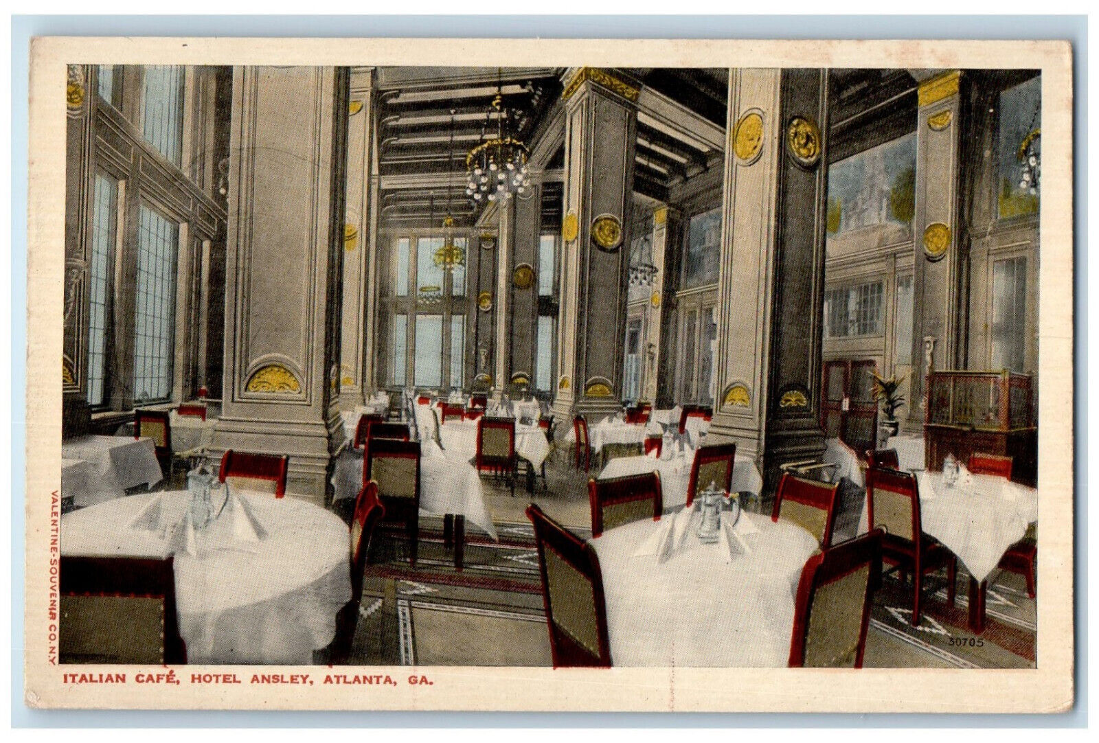 c1940's Italian Cafe Hotel Ansley Interior Dining Room Atlanta GA Postcard