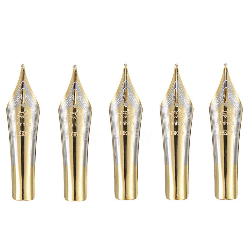 5pcs Fountain Pen Nibs 0.5mm Medium Fine Nib Iridium Tip Gold