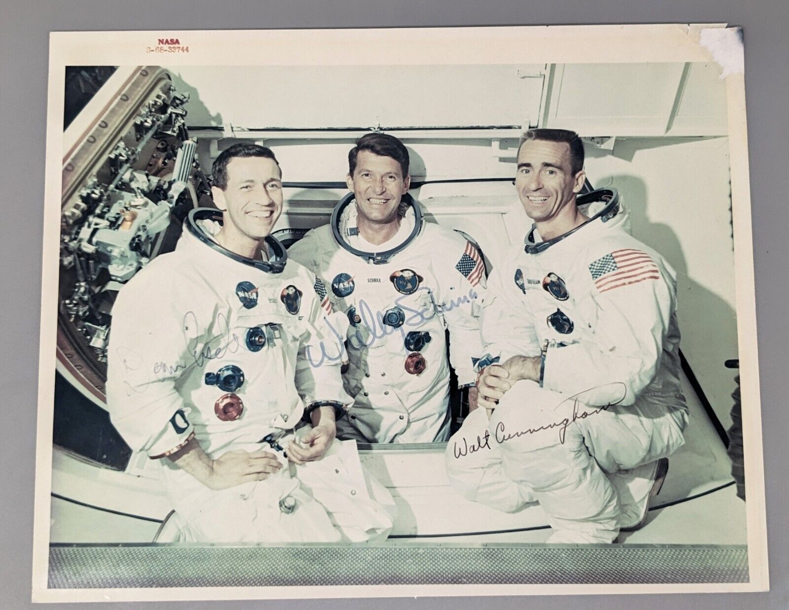 NASA Red Letter Signed Space Photo Apollo 7 Astronauts Schirra Eisele Cunningham