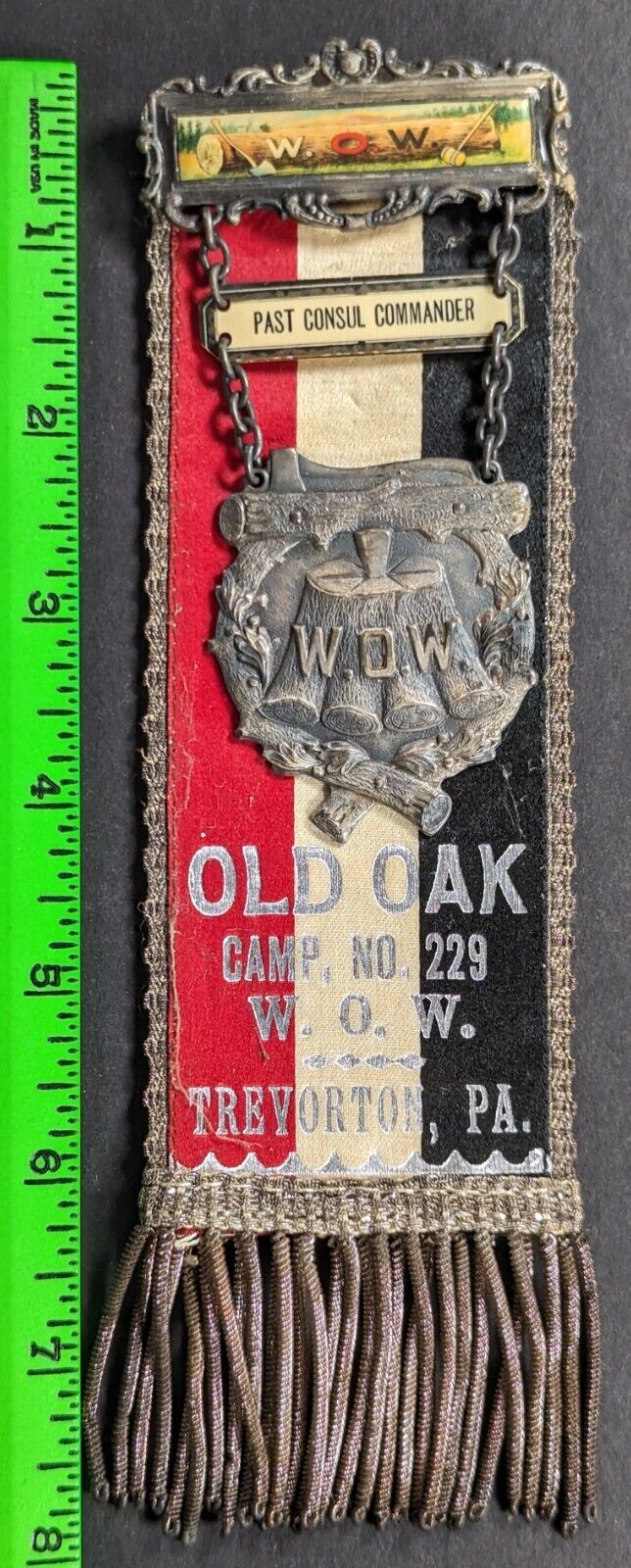 Antique 1900s Woodmen of the World Old Oak Camp Treyorton PA Ribbon Medal Pin