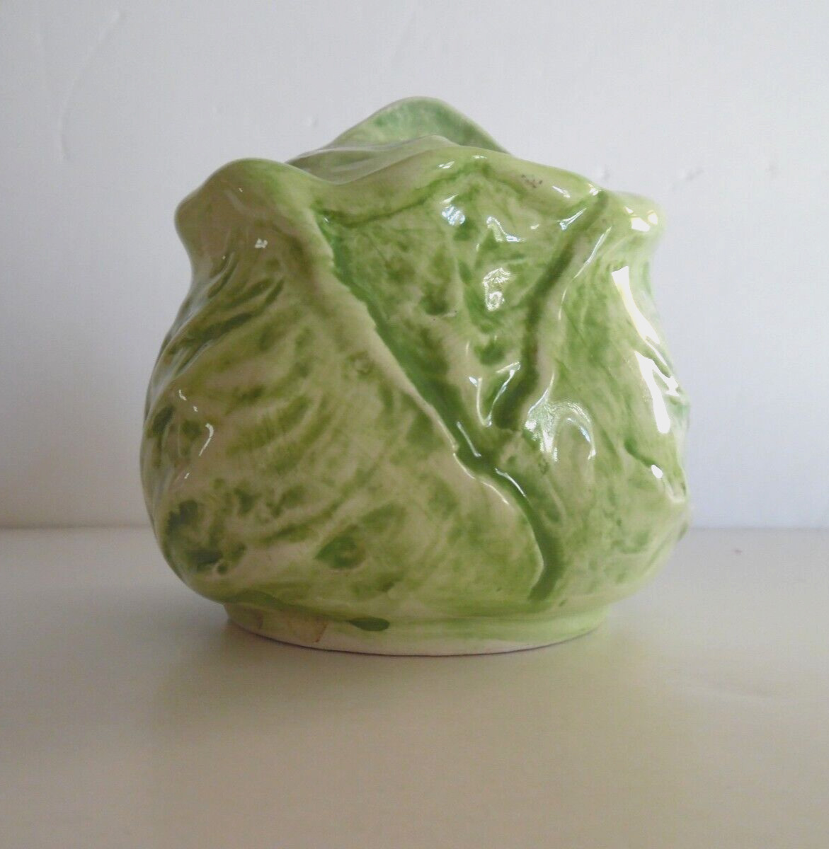 Vintage Cabbage Leaf Condiment or Sugar Bowl with Lid, Japan