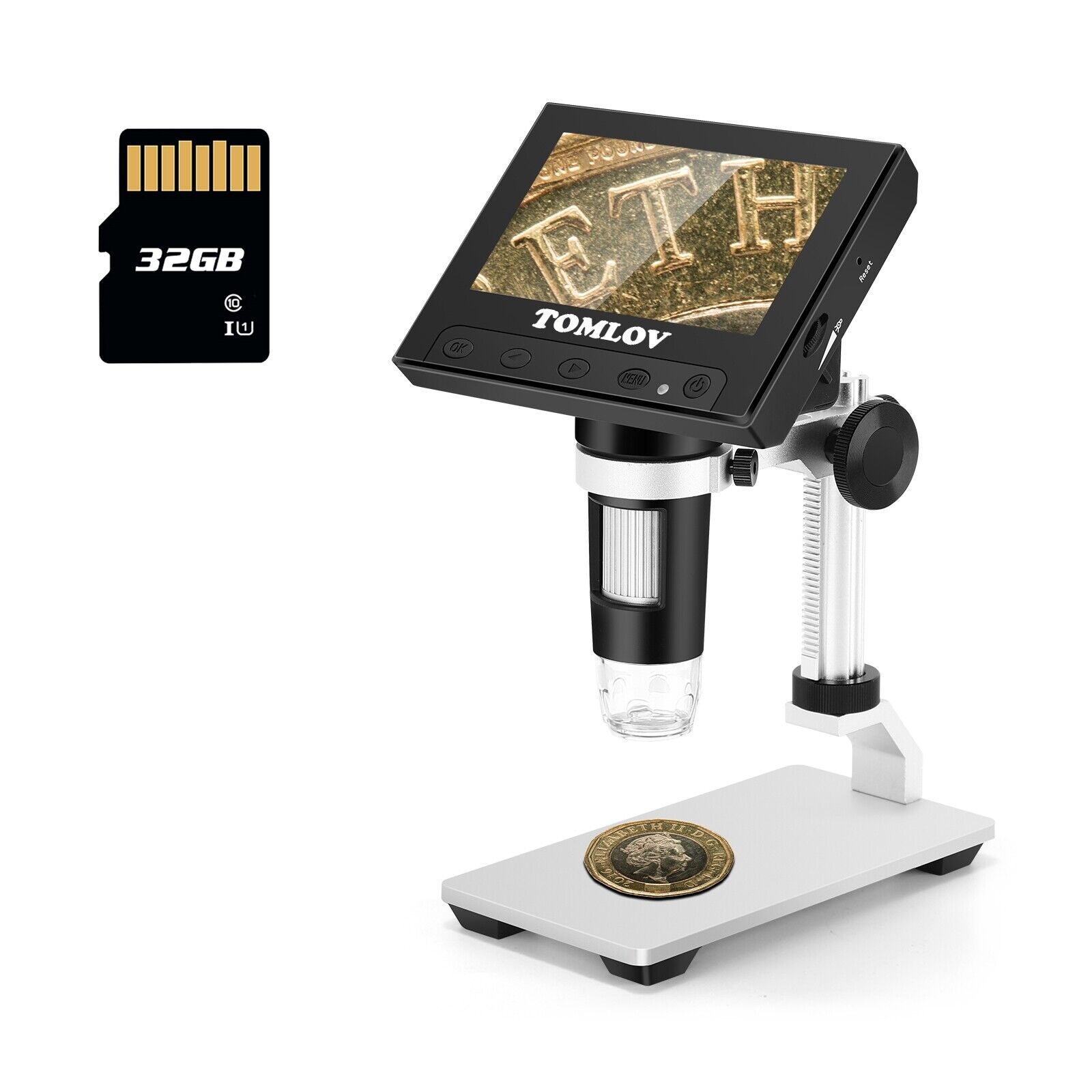Microscope LCD Digital Coin Microscope 1000x Coin Magnifier 8 Adjustable Lights