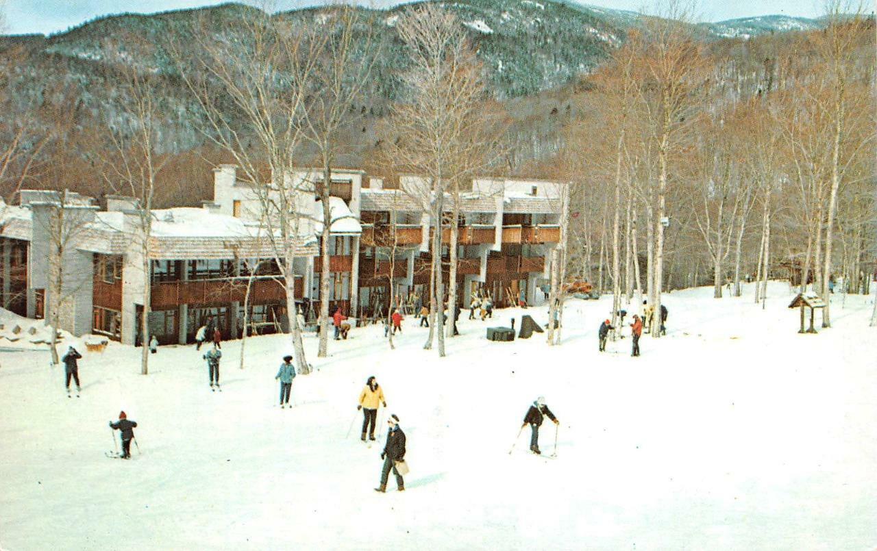 Vermont VT   BOLTON VALLEY LODGE  Ski Resort~Skiers ROADSIDE  Vintage  Postcard