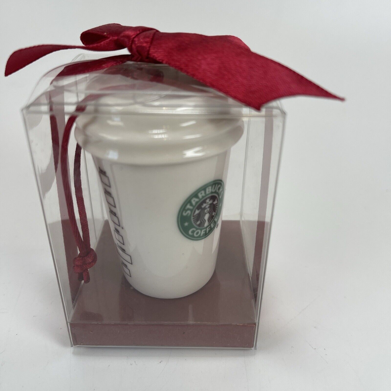 Starbucks Christmas Ornament Mini Hot Cup Ceramic White Old Logo Siren 2004