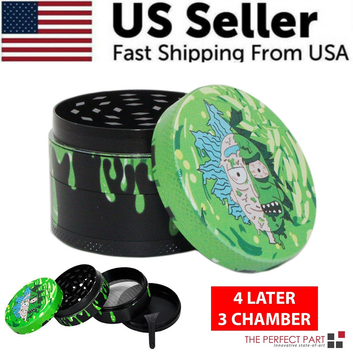 4-Layer 50mm Metal Dry Aluminum Large Herbal Spice Tobacco Grinder Crusher USA