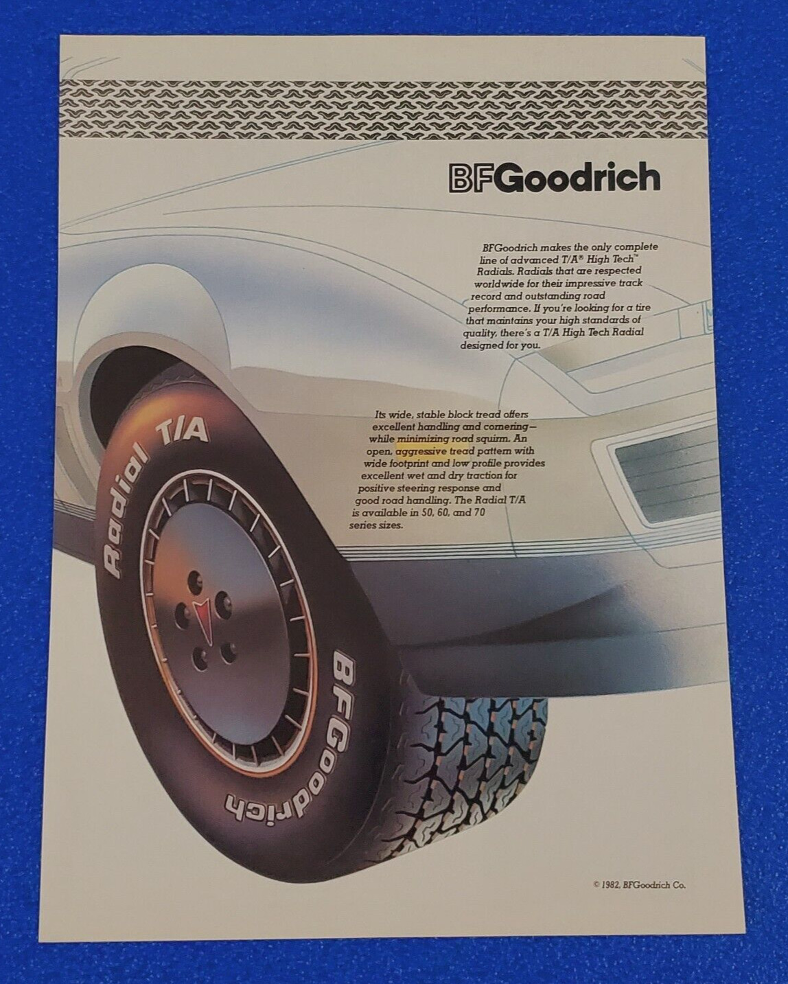 1982 BFGoodrich ADVANCED T/A HIGH TECH RADIAL TIRES ORIGINAL COLOR PRINT AD S21