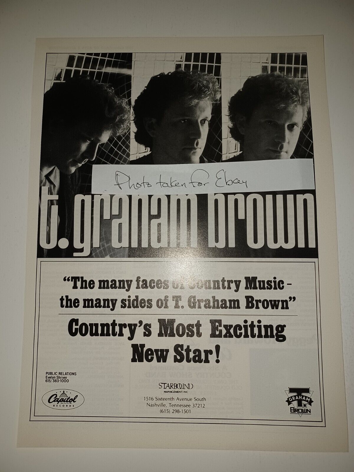 T. Graham Brown Vintage 1990 8x11 Magazine Ad