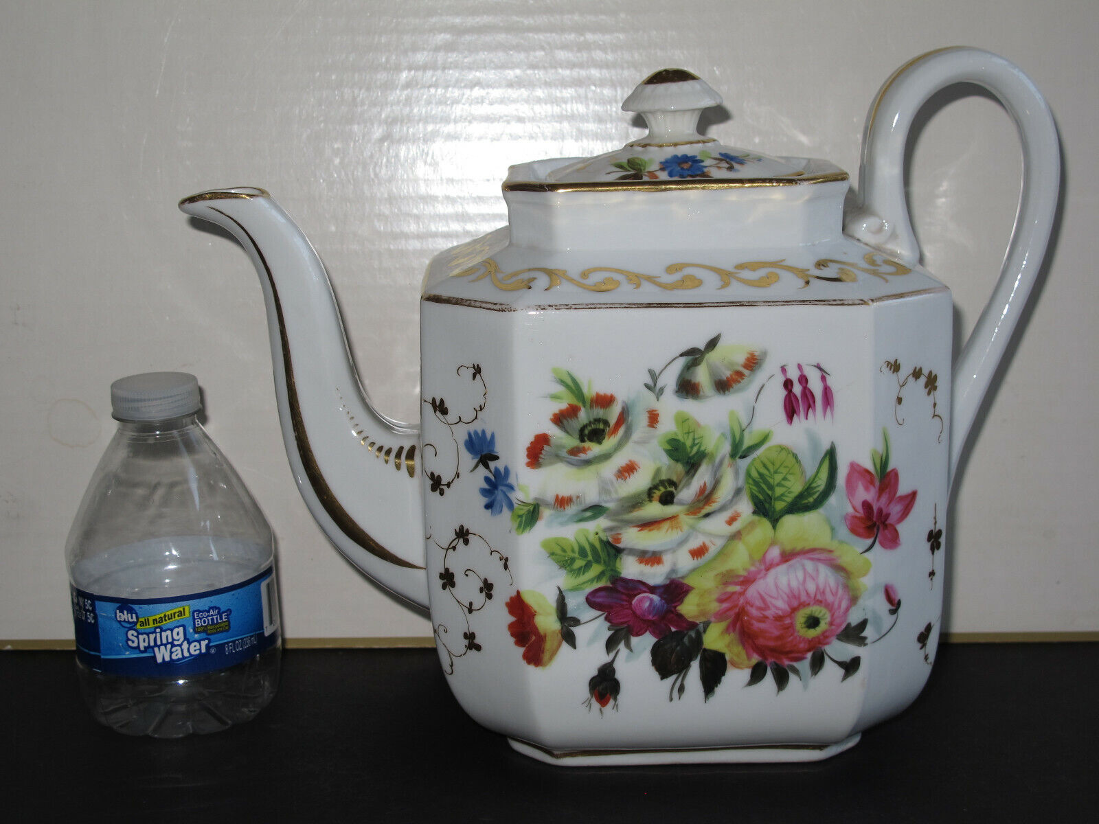 LARGE Magnificent Antique Teapot Hand-painted Flowers w/ Heavy Gold - EX++, RARE