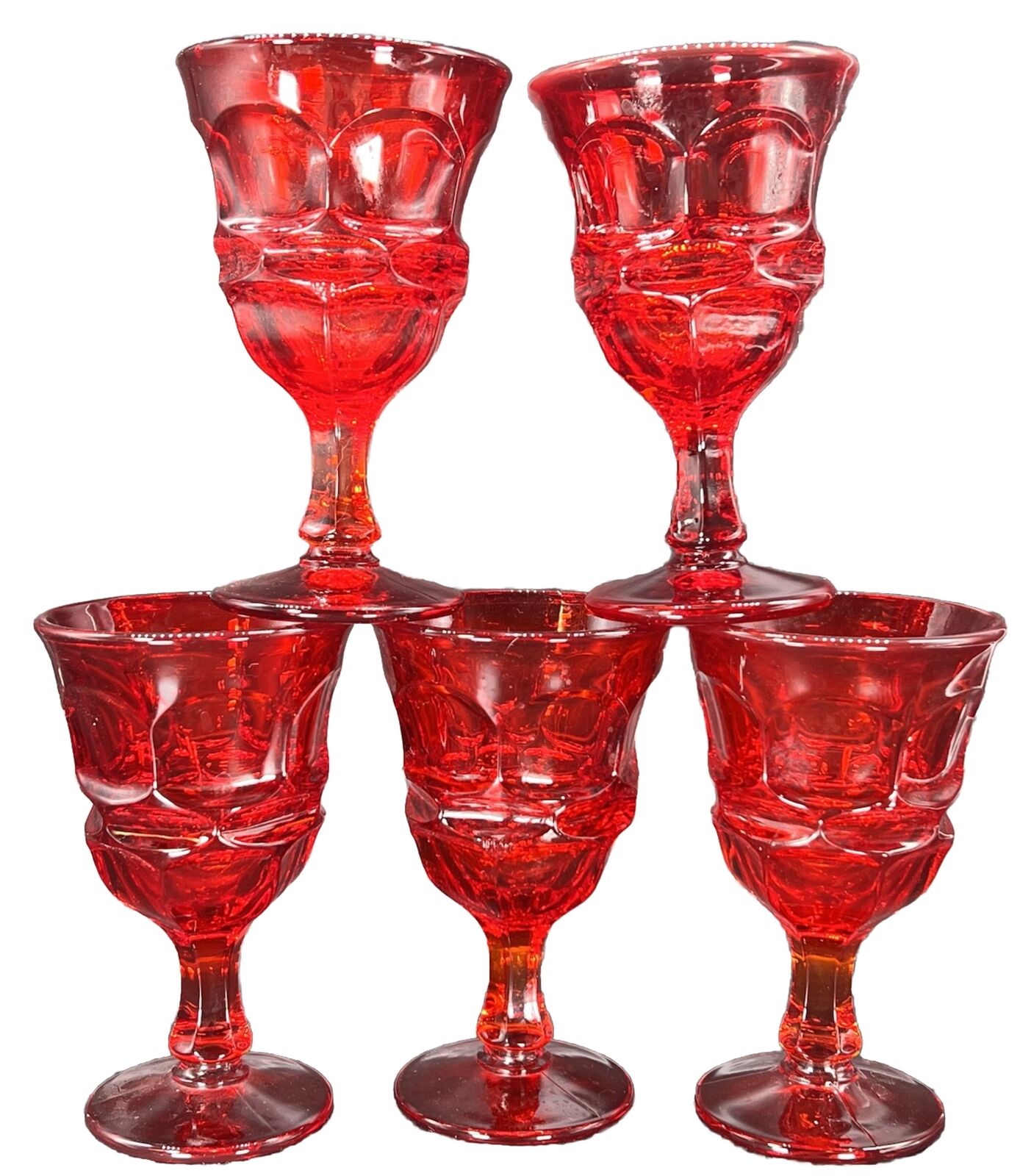 5 Fostoria Argus Stem Glasses Ruby Red 4 7/8\