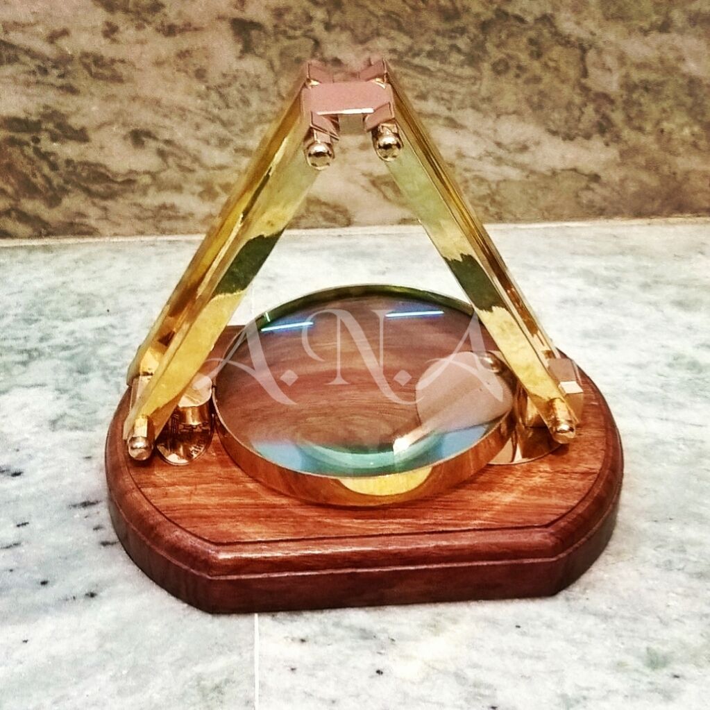 Adjustable Magnifying Glass Brass Magnifier Antique Vintage Wood Base