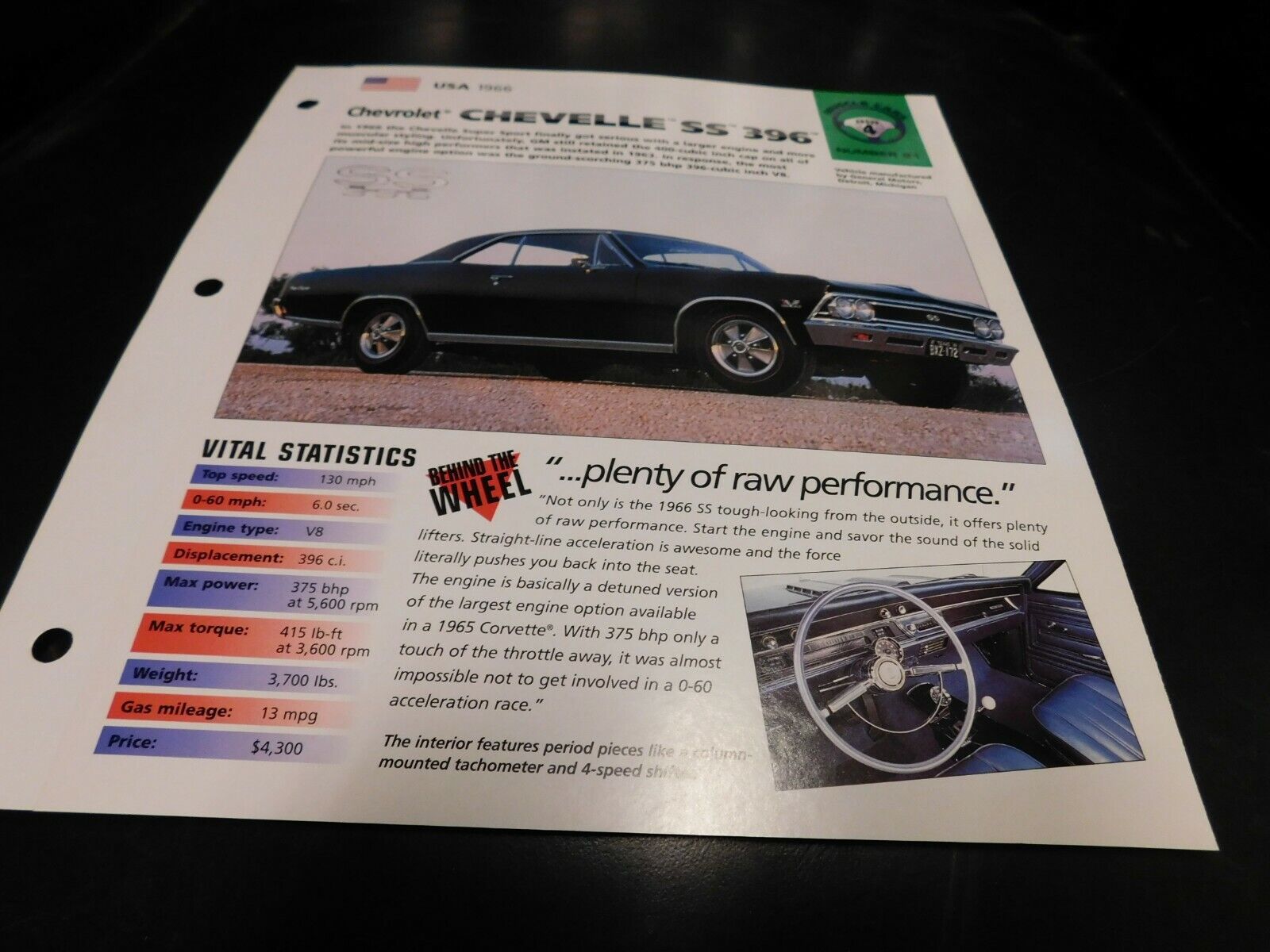 1966 Chevrolet Chevelle SS 396 Spec Sheet Brochure Photo Poster