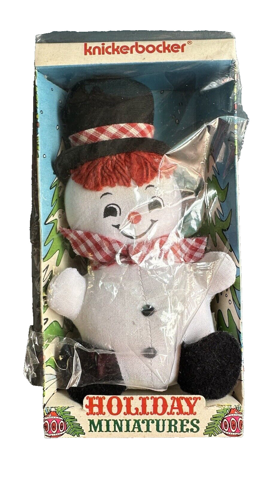 Vintage 1973 Knickerbocker Holiday Miniature Snowman Plush Fabric Doll Orig Box