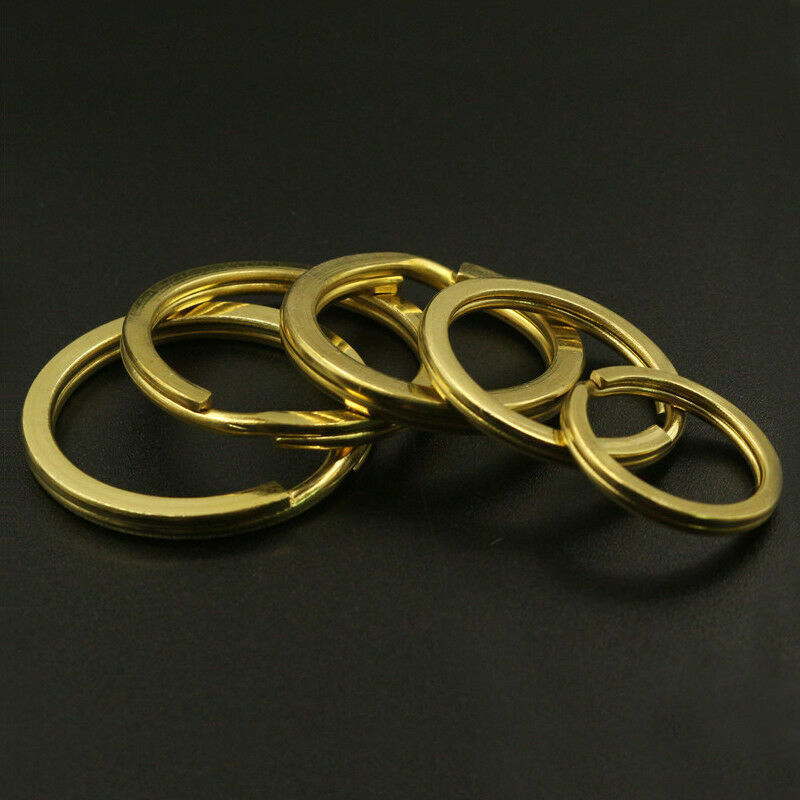 15mm - 35mm Flat/Round Wire Solid Brass Split Rings Double Hoop Loop Key Ring