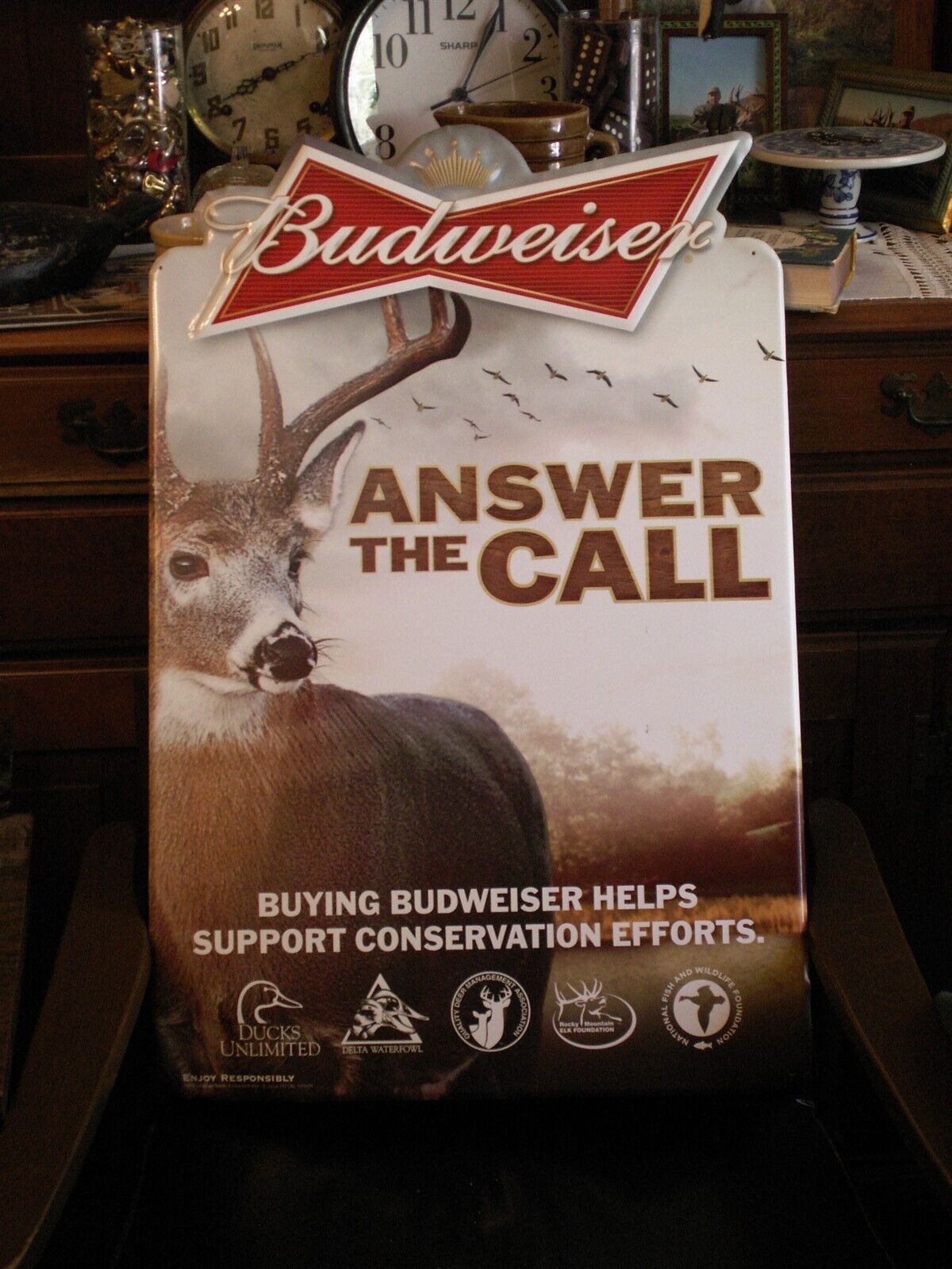 vintage Budweiser Beer sign / whitetail deer buck / 2001 Conservation 