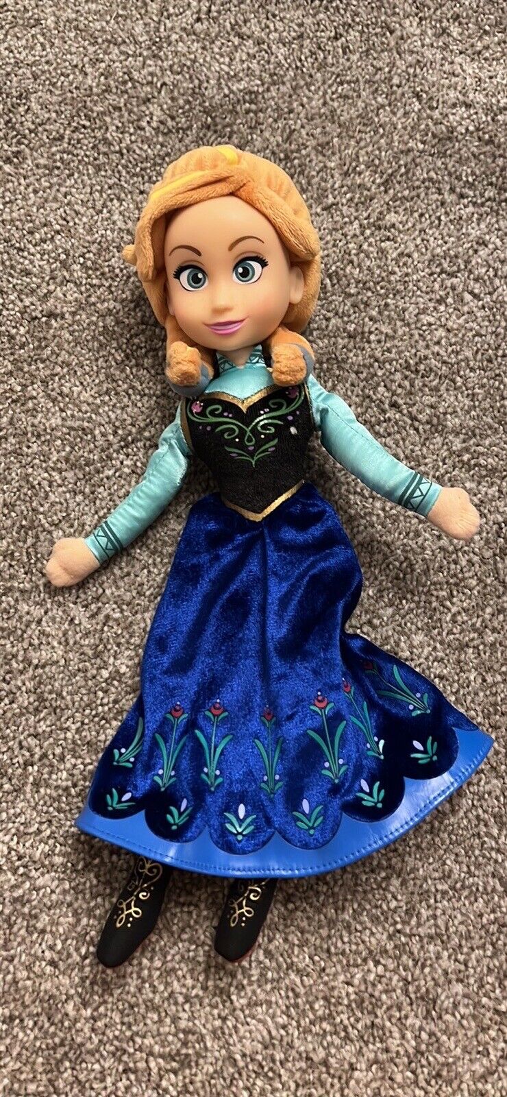 Disney Princess Anna Frozen 16” Doll Plastic Face Plush Blue Dress