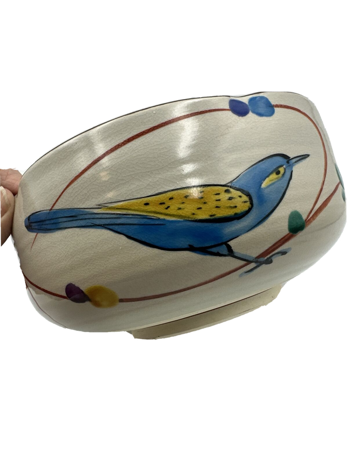 Ceramic Bowl Blue Bird Motif Japan Studio Art Pottery
