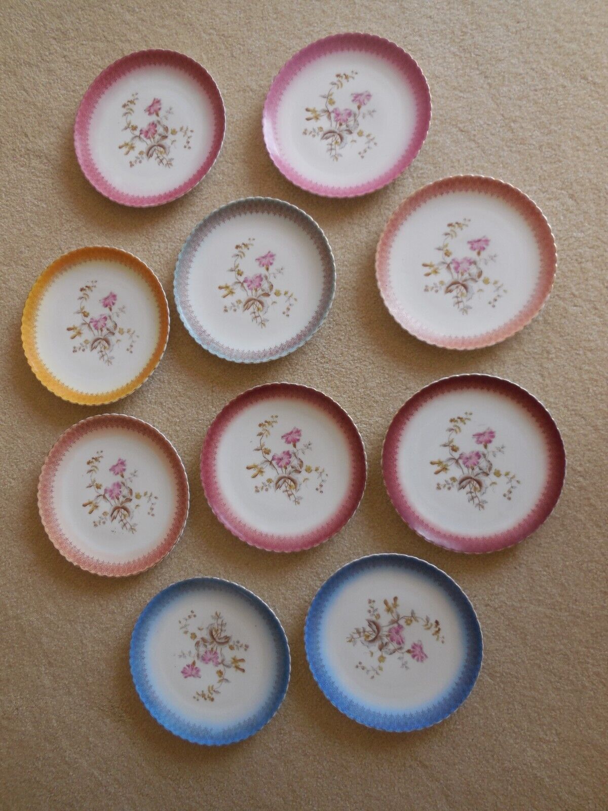 Antique Marx and Gutherz Carlsbad set of 10 gold trim floral plates