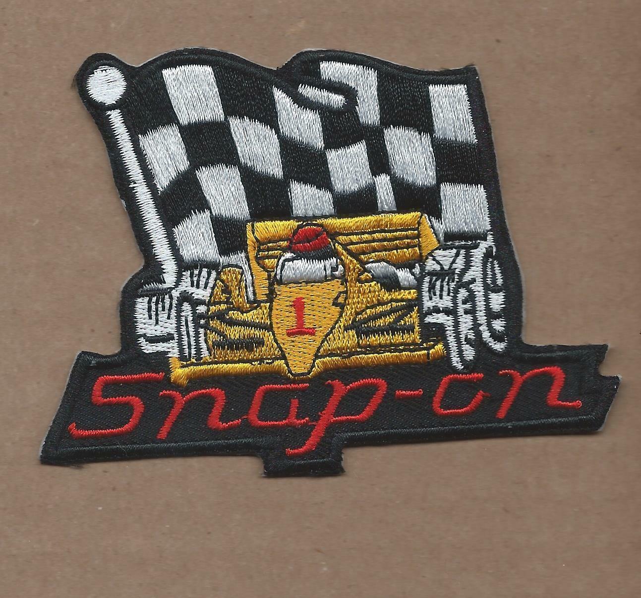 NEW 3 X 4 INCH SNAP-ON W/CHECKERED FLAG IRON ON PATCH 