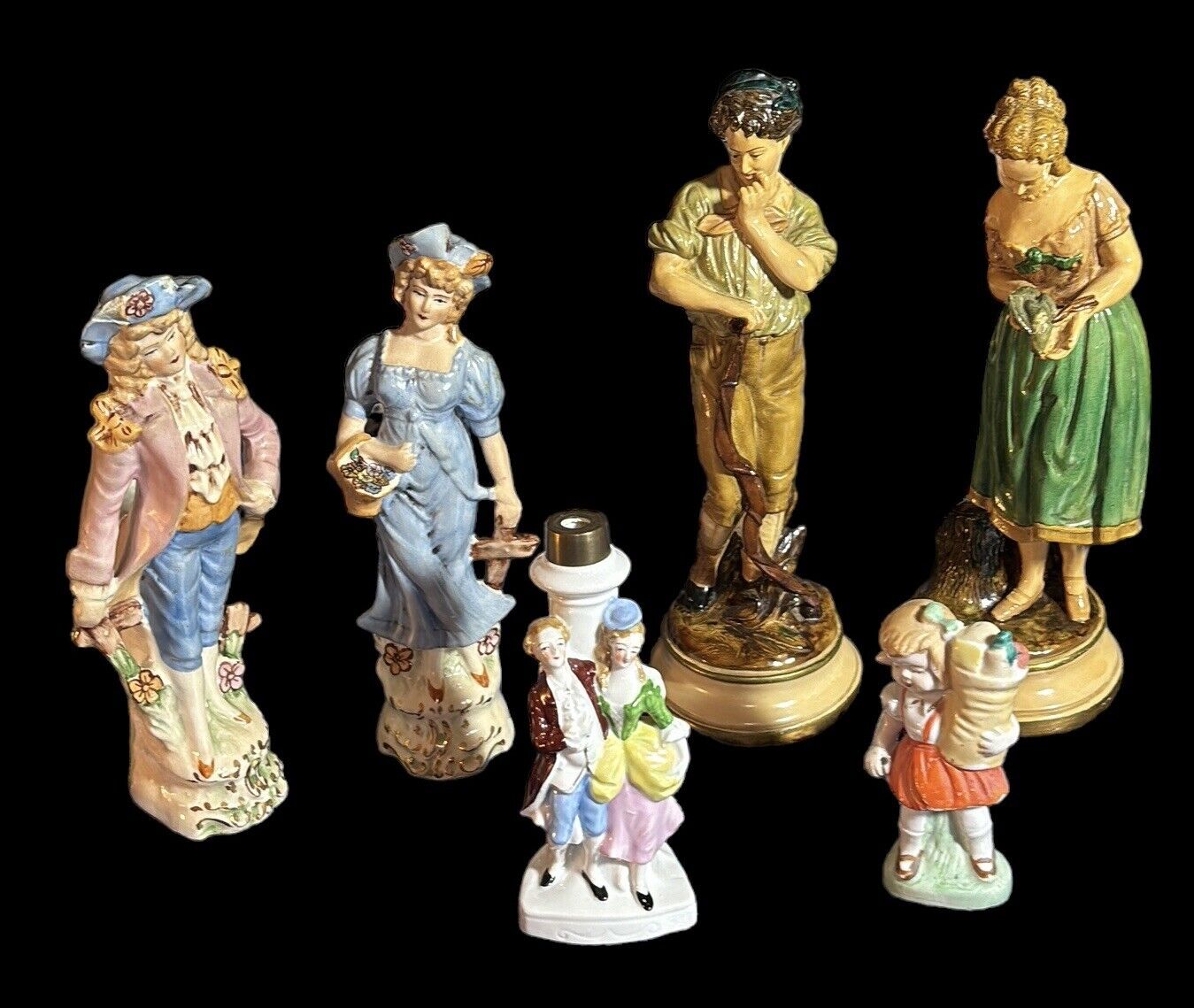 Lot Of Six Antique & Vintage Handpainted Couples Statues And One Child
