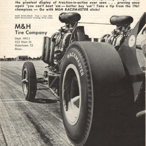 DRAG RACING VINTAGE 1961 VINTAGE PRINT AD M&H RACEMASTER TIRES WATERTOWN MASS